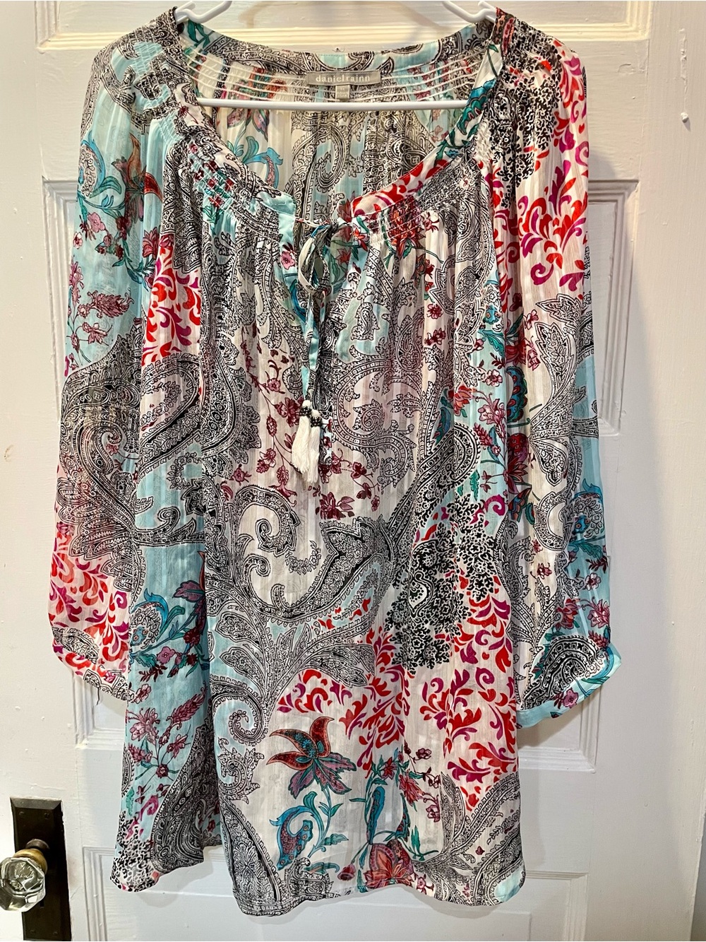 Boho Paisley Peasant Top, Tunic, Multicolor, plus, 3X